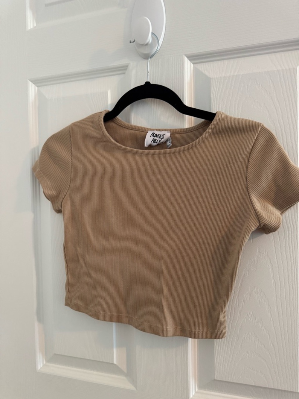 Princess Polly Short Ribbed Crop Top in Beige